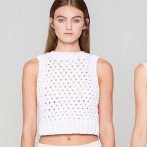 A.L.C. Ivory Sleeveless Cropped Crochet Sweater Top